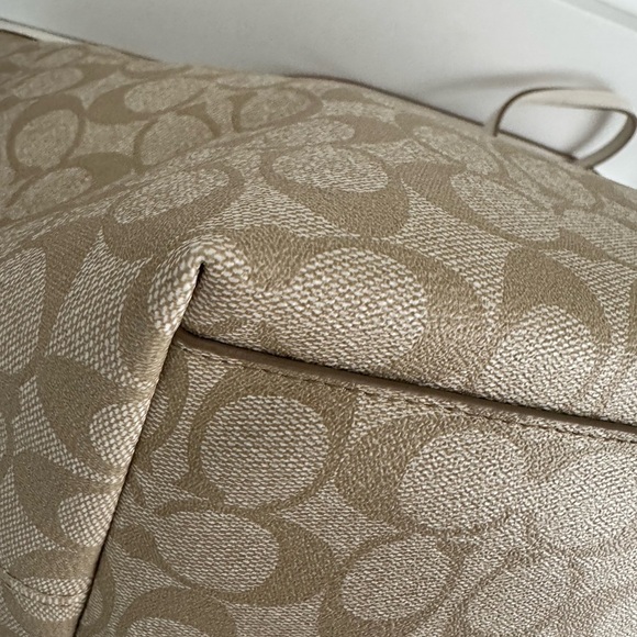 Coach Signature Light Khaki Zip Tote with three inside pockets 17”W x 11”H x 6”D - Picture 7 of 17